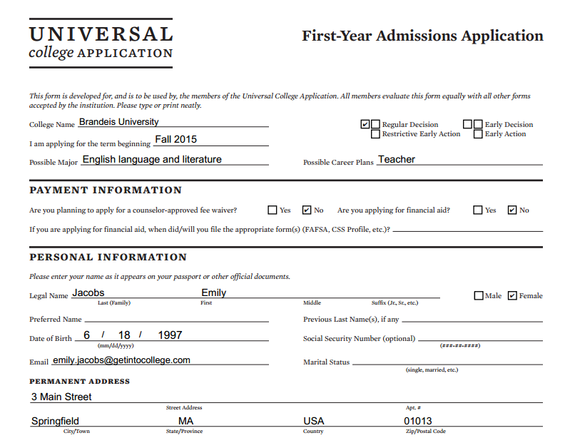Printable college applications